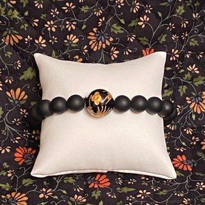WW Black Beaded Golden Dragon Stretch Bracelet, 7"